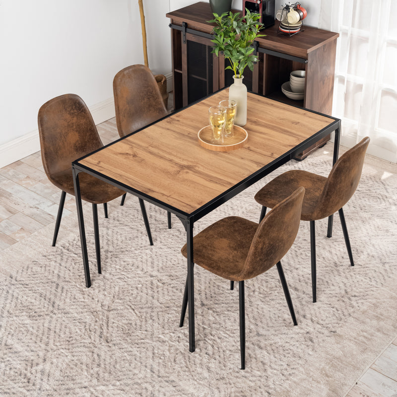 Ensemble de table et 4 chaises style industriel effet bois MILLIKEN 120 DARK + CHARLTON SUEDE BROWN S