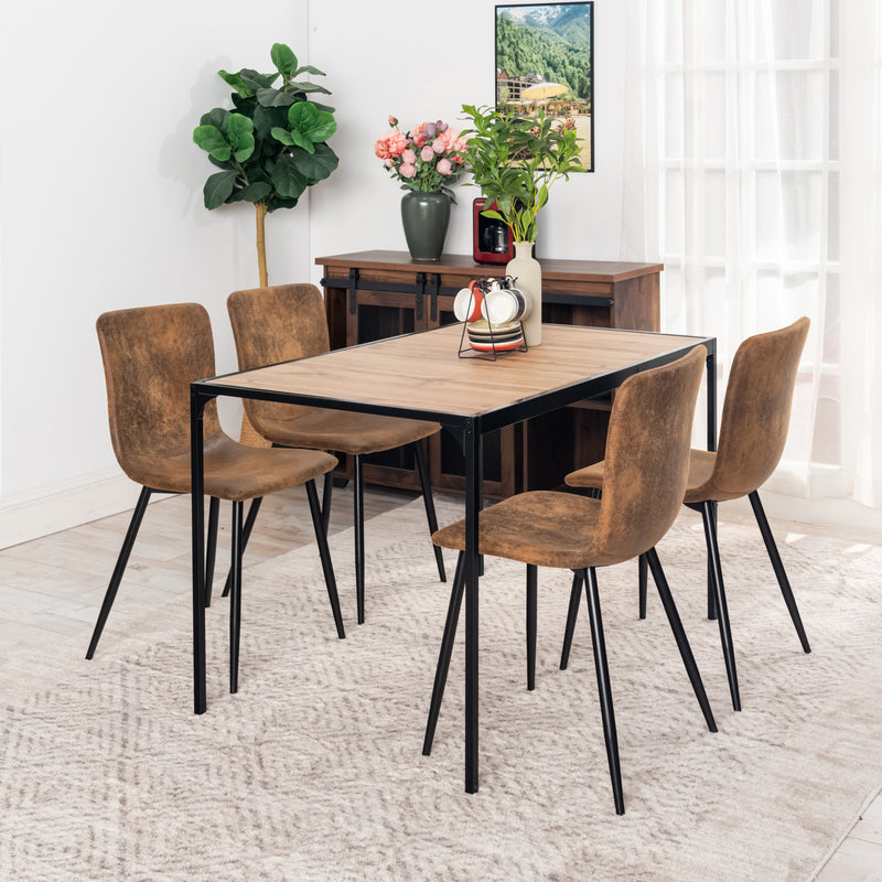 Ensemble de table et 4 chaises style industriel effet bois MILLIKEN 120 DARK + SCARGILL SUEDE NL 4PCS