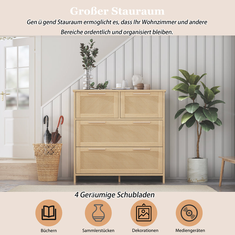 Buffet moderne à 4 tiroirs en effect bois et rotin tressé 4 tiroirs MISTRALGUST