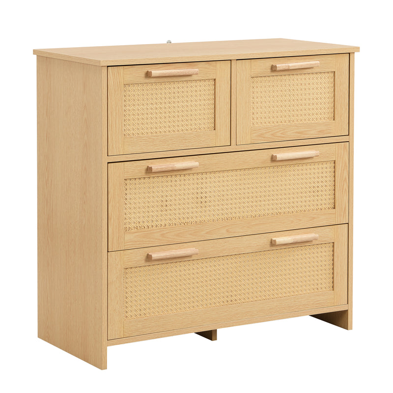 Buffet moderne à 4 tiroirs en effect bois et rotin tressé 4 tiroirs MISTRALGUST