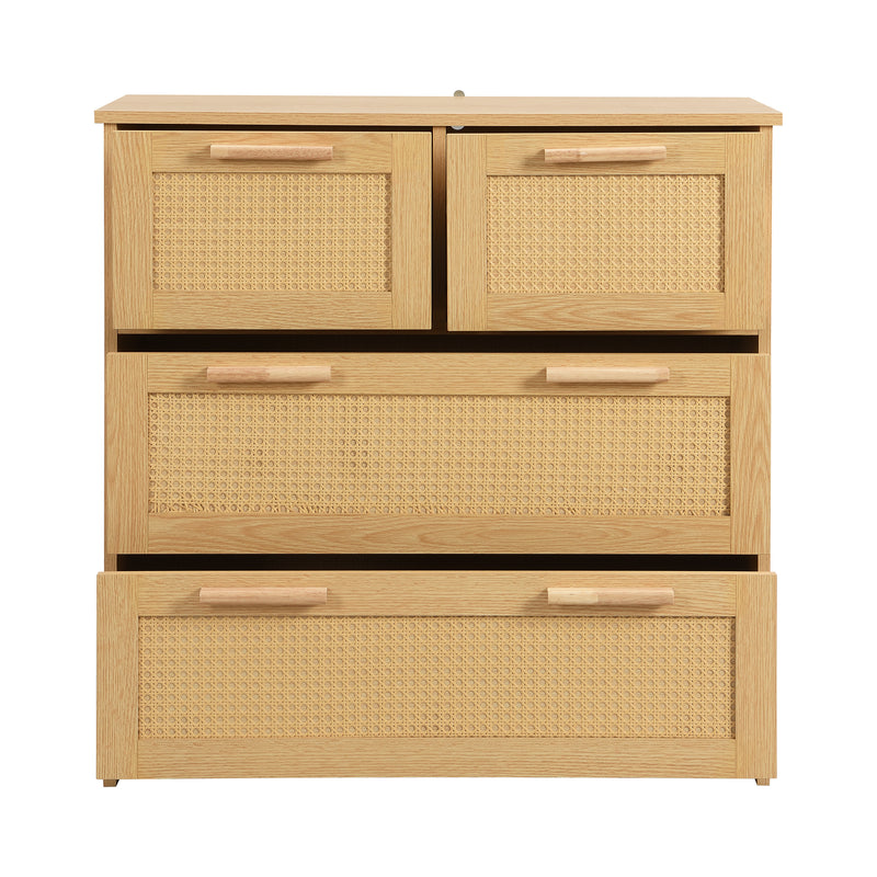 Buffet moderne à 4 tiroirs en effect bois et rotin tressé 4 tiroirs MISTRALGUST