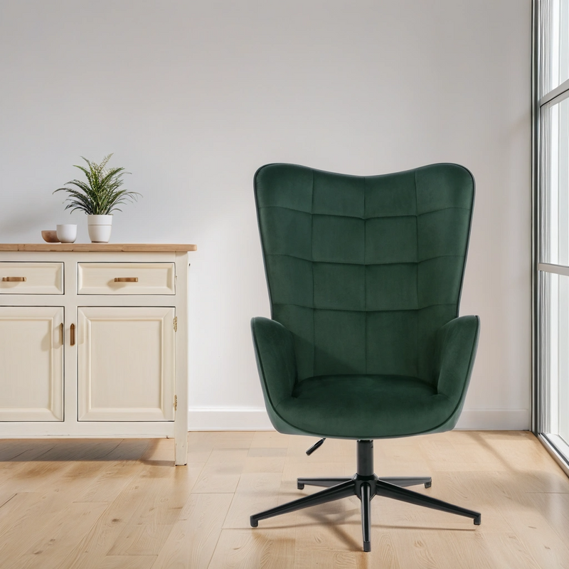 Skandinavischer Bürosessel mit Armlehnen, 360°, aus grünem Samt IRIS VELVET GREEN
