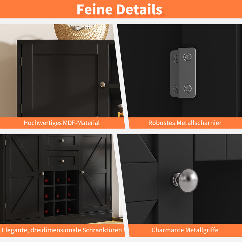Buffet de cuisine noir avec porte-verres et range bouteille MONPHEAN