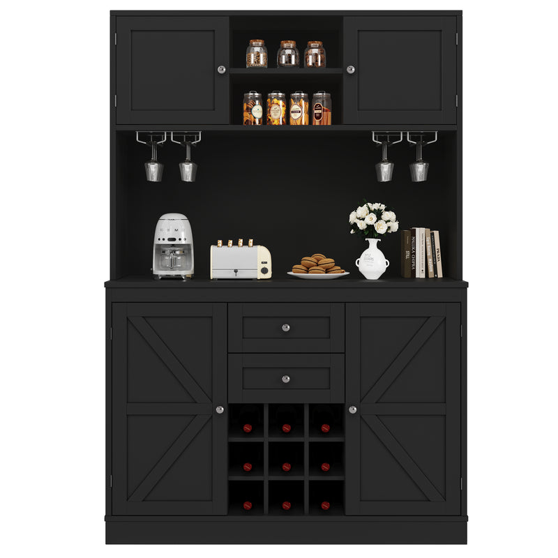 Buffet de cuisine noir avec porte-verres et range bouteille MONPHEAN