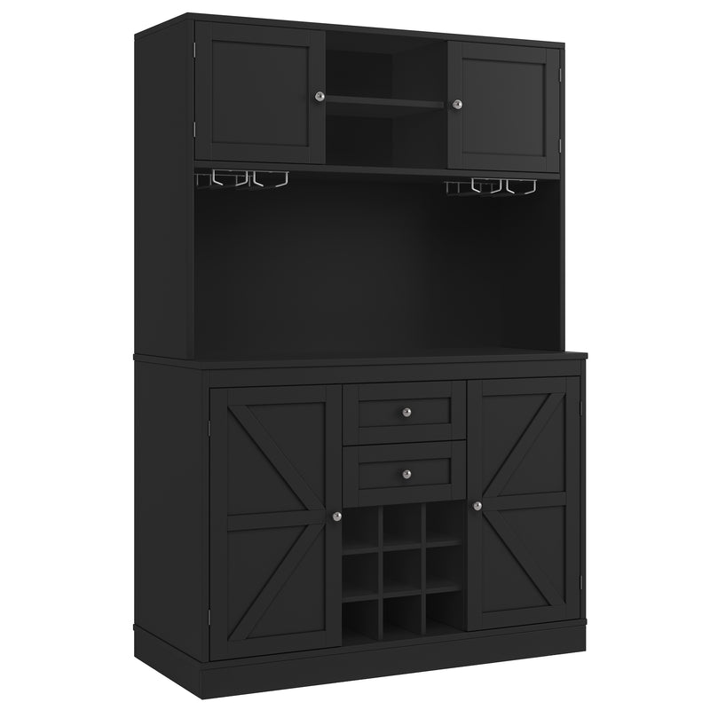 Buffet de cuisine noir avec porte-verres et range bouteille MONPHEAN