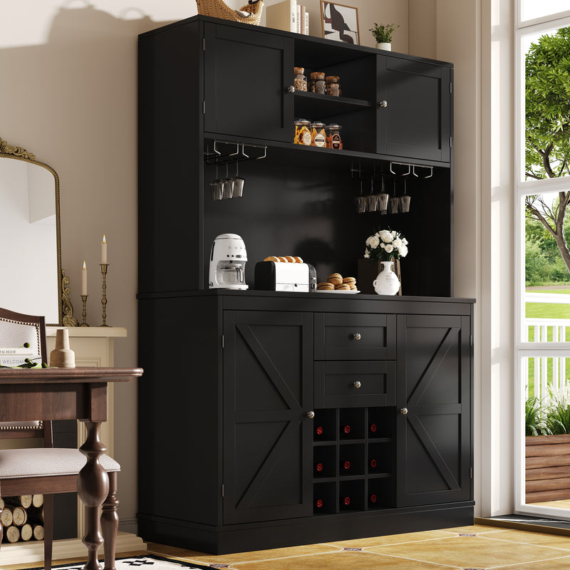 Buffet de cuisine noir avec porte-verres et range bouteille MONPHEAN