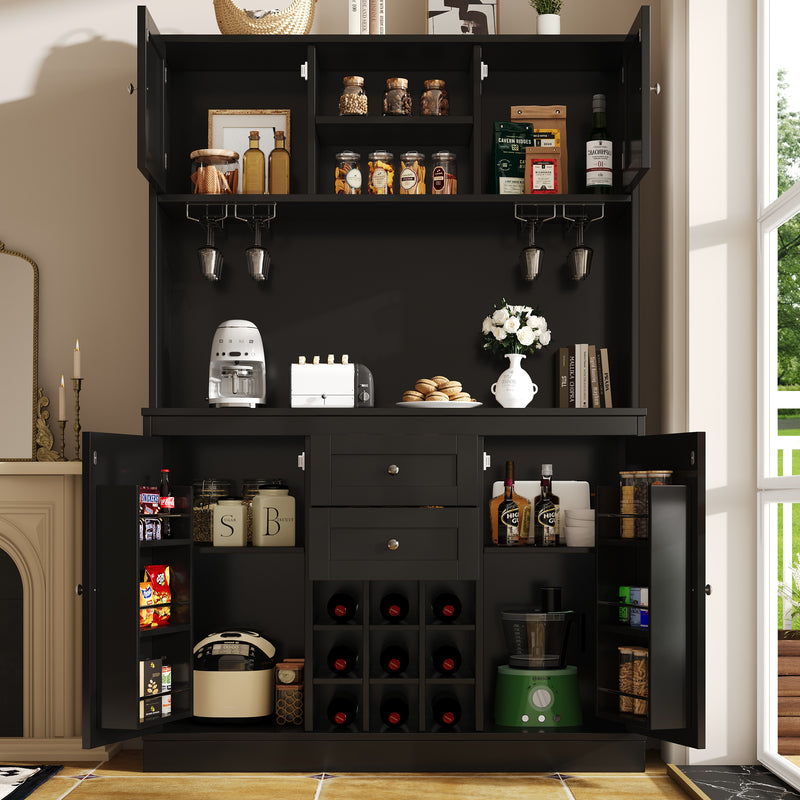 Buffet de cuisine noir avec porte-verres et range bouteille MONPHEAN
