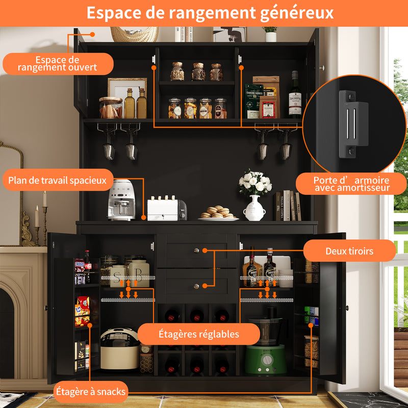 Buffet de cuisine noir avec porte-verres et range bouteille MONPHEAN