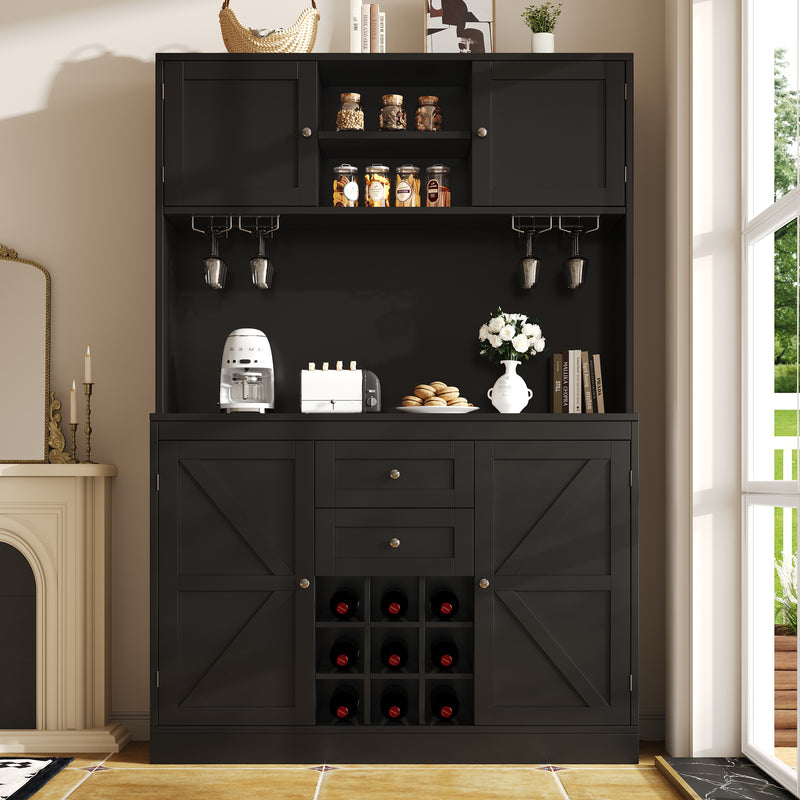 Buffet de cuisine noir avec porte-verres et range bouteille MONPHEAN
