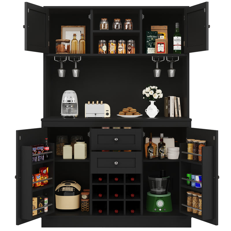 Buffet de cuisine noir avec porte-verres et range bouteille MONPHEAN