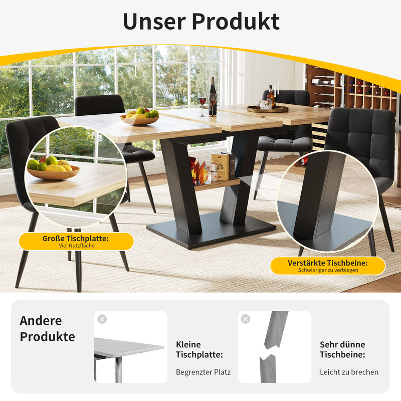 Ensemble table à manger extensible en effect bois clair (118-157) et 4 chaises vintage de style scandinave MURLID+CHARLTON SUEDE BROWN
