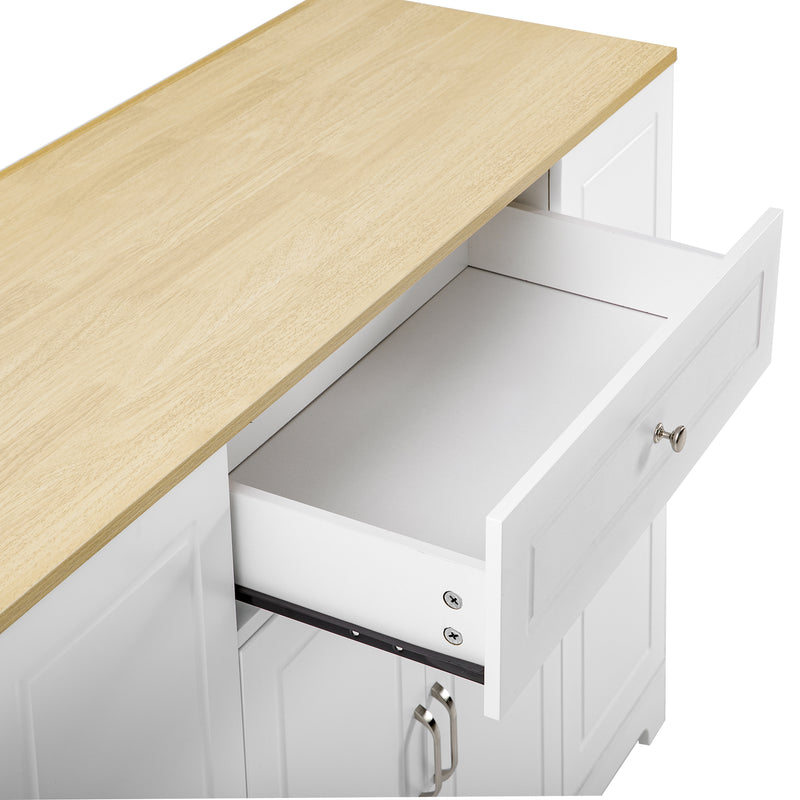 Îlot de cuisine blanc avec roulettes, extensible, prise recharge et USB avec compartiment à poubelle MUSCULAR