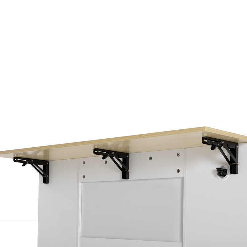 Îlot de cuisine blanc avec roulettes, extensible, prise recharge et USB avec compartiment à poubelle MUSCULAR