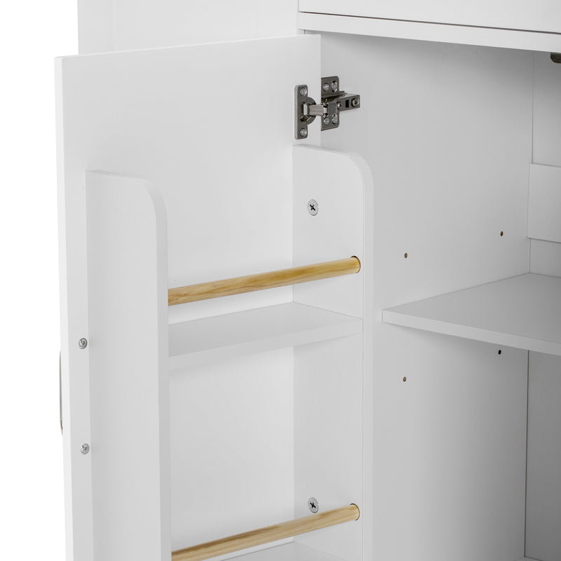 Îlot de cuisine blanc avec roulettes, extensible, prise recharge et USB avec compartiment à poubelle MUSCULAR