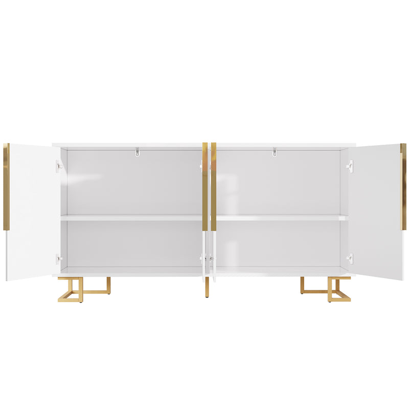 Buffet blanc portes à motif géométrique, poignées dorées 4 portes CEDARPEAK