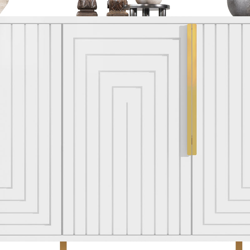 Buffet blanc portes à motif géométrique, poignées dorées 4 portes CEDARPEAK