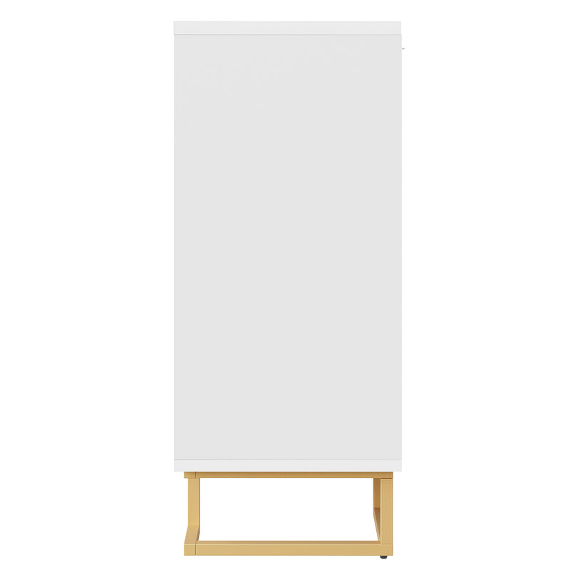 Buffet blanc portes à motif géométrique, poignées dorées 4 portes CEDARPEAK