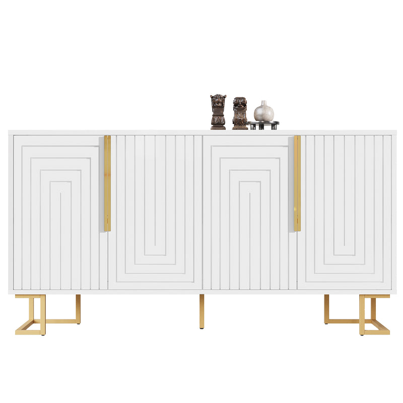 Buffet blanc portes à motif géométrique, poignées dorées 4 portes CEDARPEAK