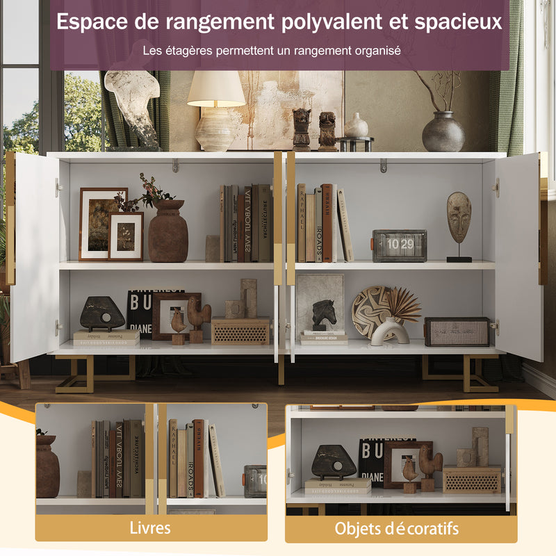 Buffet blanc portes à motif géométrique, poignées dorées 4 portes CEDARPEAK
