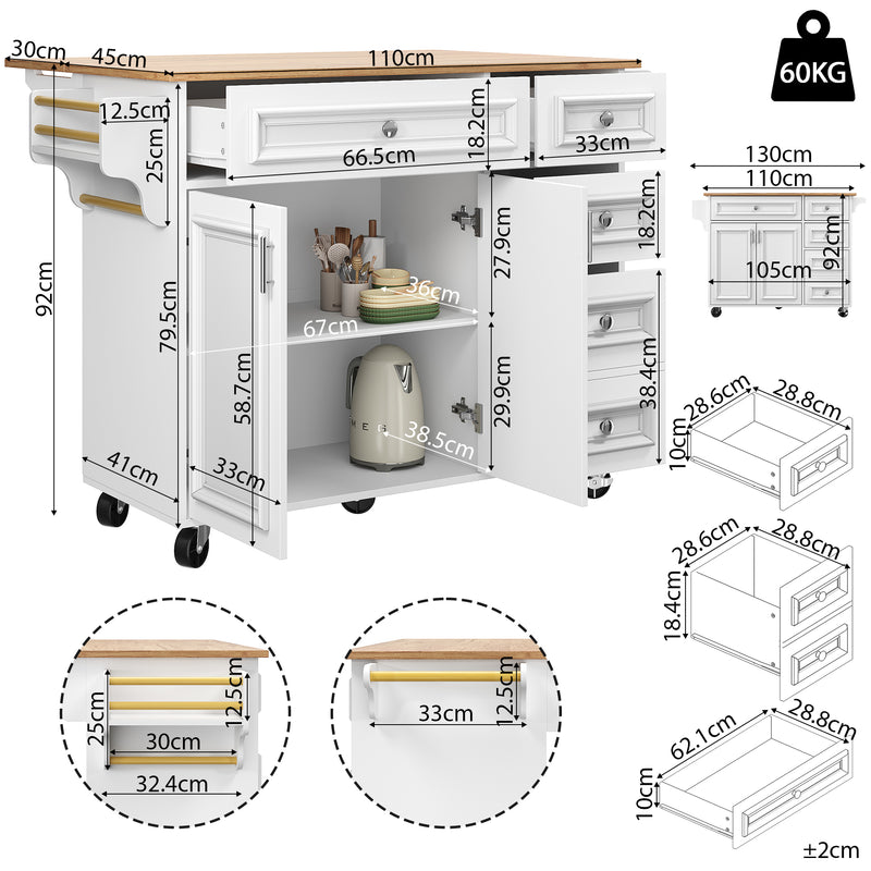Desserte de cuisine mobile blanche plateau pliant extensible RIDGRSHORE