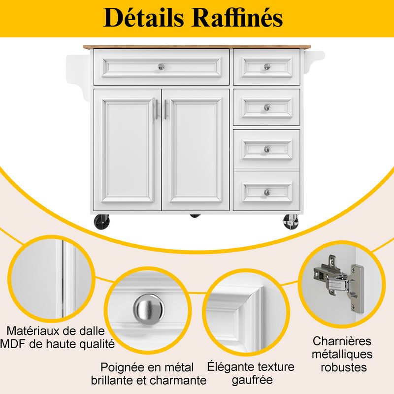 Desserte de cuisine mobile blanche plateau pliant extensible RIDGRSHORE