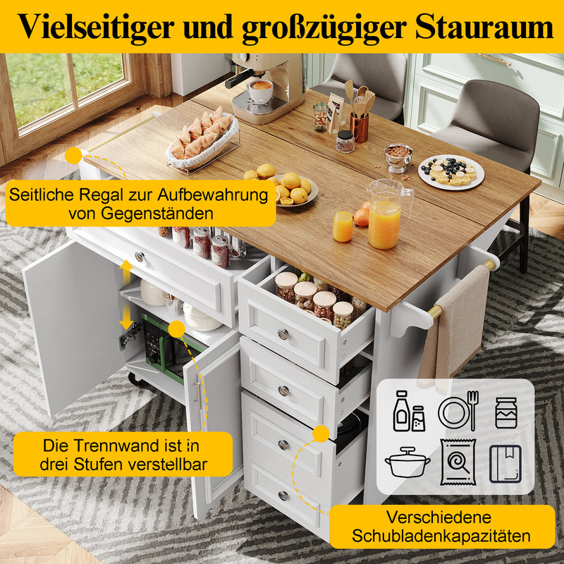 Desserte de cuisine mobile blanche plateau pliant extensible RIDGRSHORE