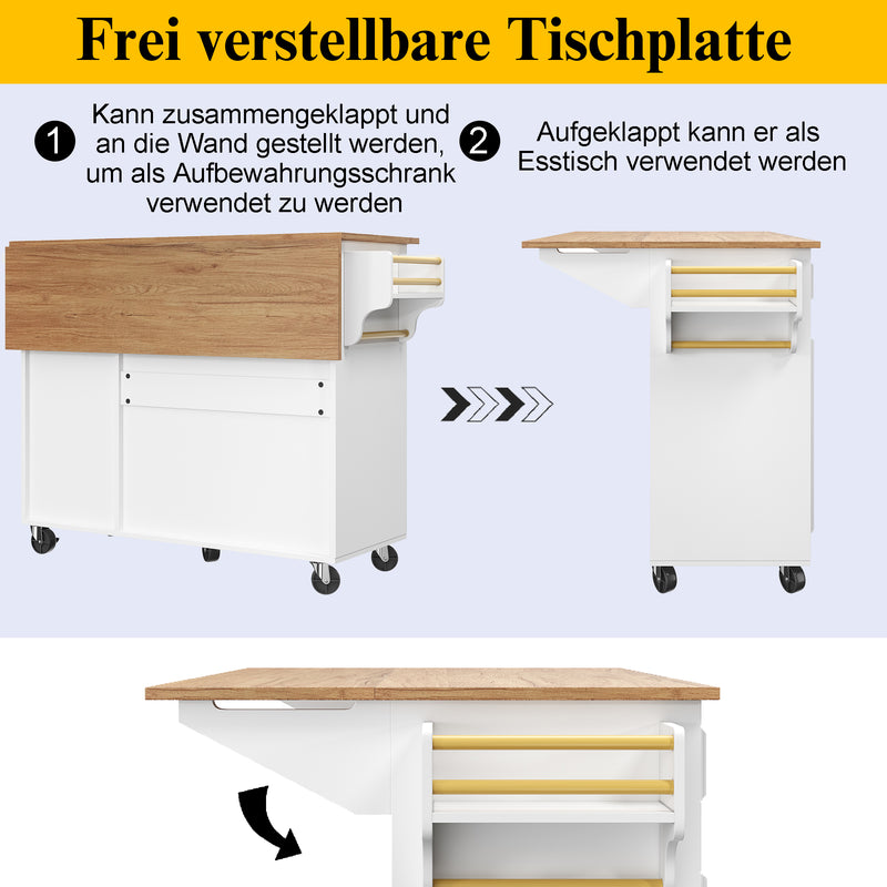 Desserte de cuisine mobile blanche plateau pliant extensible RIDGRSHORE