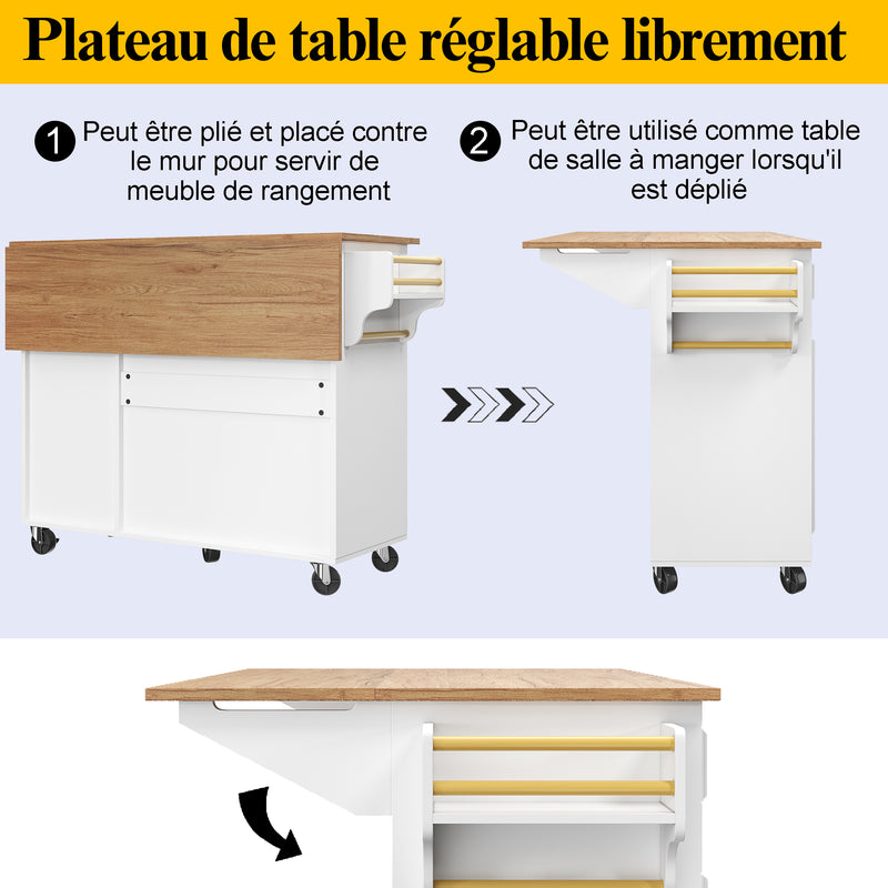 Desserte de cuisine mobile blanche plateau pliant extensible RIDGRSHORE