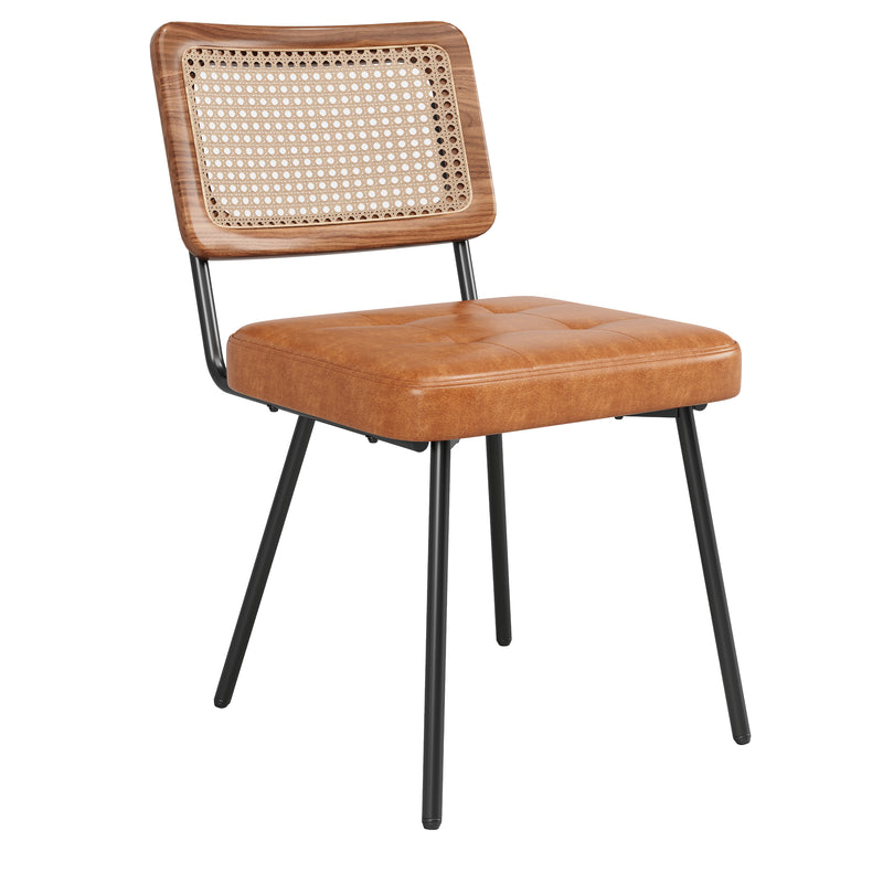 Lot de 2 chaise de salle à manger vintage en rotin PE et simili cuir marron SIRIUSGUIDE