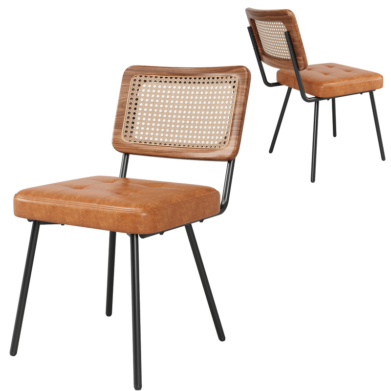 Lot de 2 chaise de salle à manger vintage en rotin PE et simili cuir marron SIRIUSGUIDE