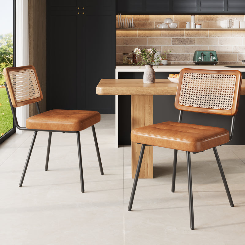 Lot de 2 chaise de salle à manger vintage en rotin PE et simili cuir marron SIRIUSGUIDE