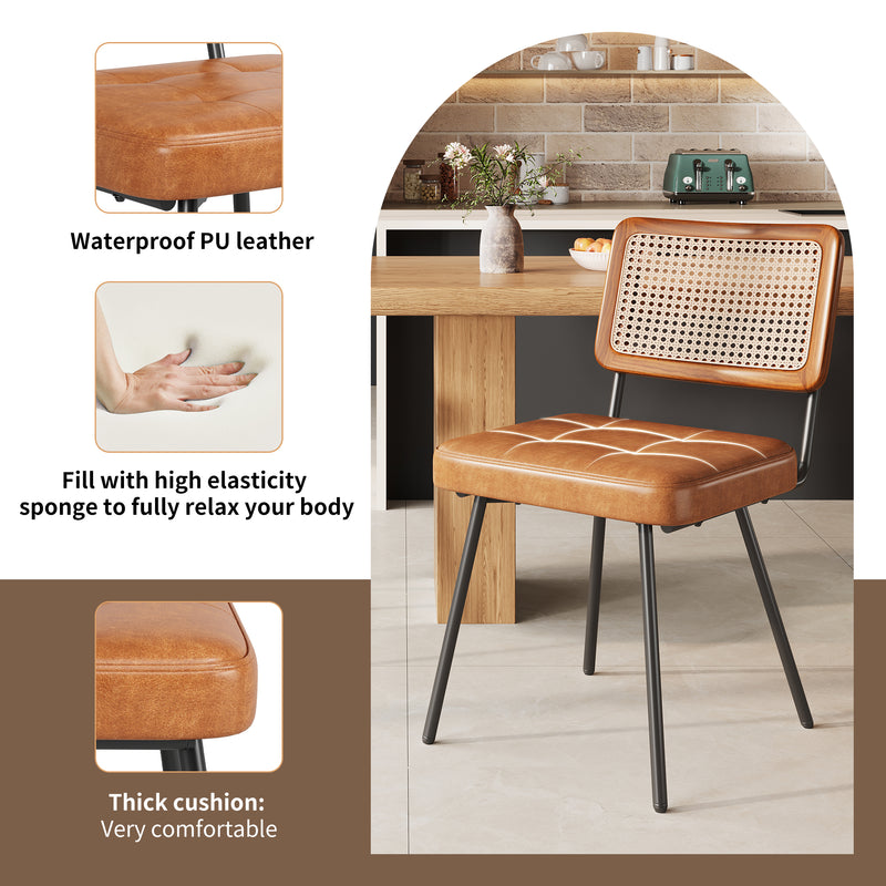 Lot de 2 chaise de salle à manger vintage en rotin PE et simili cuir marron SIRIUSGUIDE