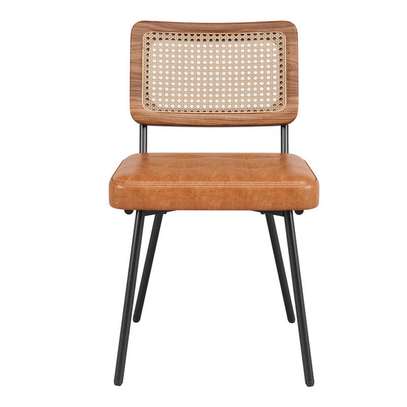 Lot de 2 chaise de salle à manger vintage en rotin PE et simili cuir marron SIRIUSGUIDE