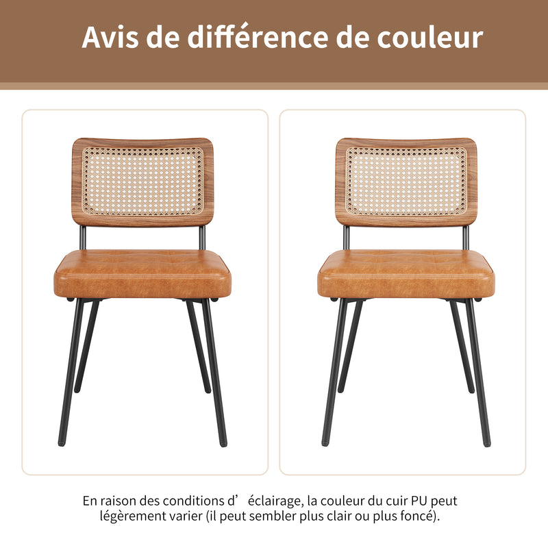 Lot de 2 chaise de salle à manger vintage en rotin PE et simili cuir marron SIRIUSGUIDE