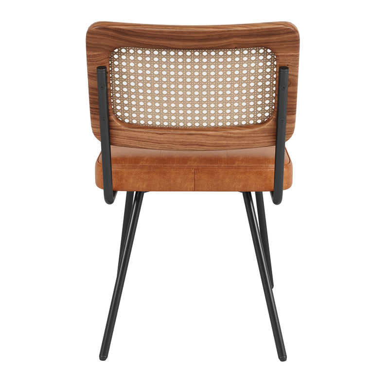 Lot de 2 chaise de salle à manger vintage en rotin PE et simili cuir marron SIRIUSGUIDE