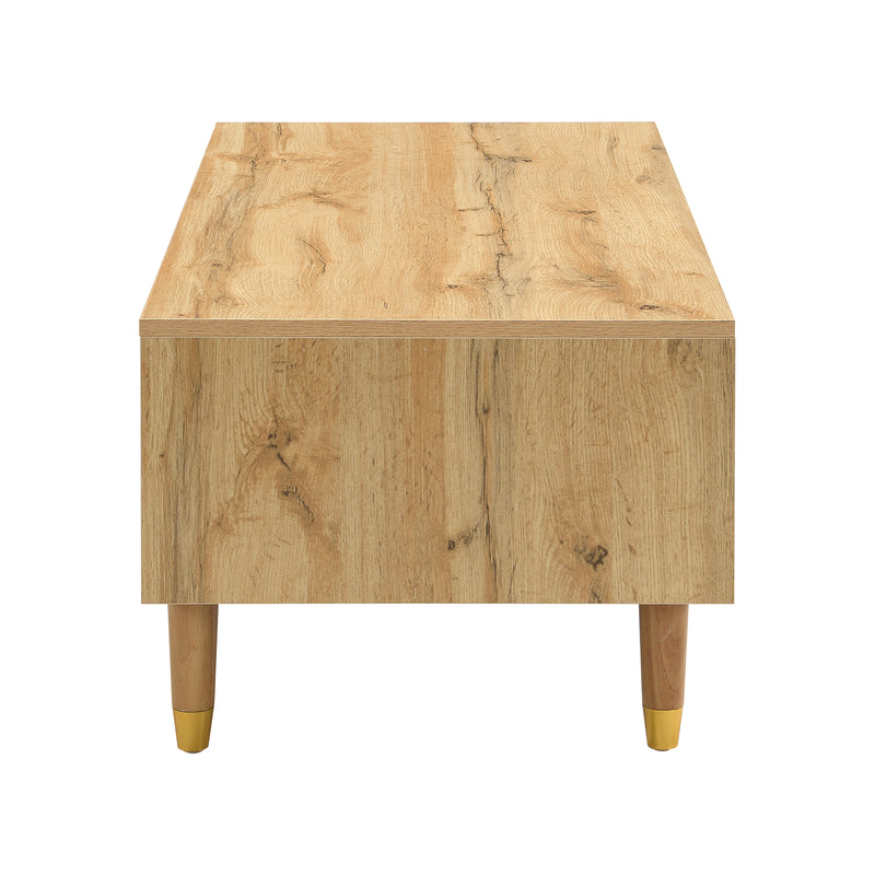 Table basse moderne effet bois façade ondulée éclairage LED 2 tiroirs PEAKGLADE