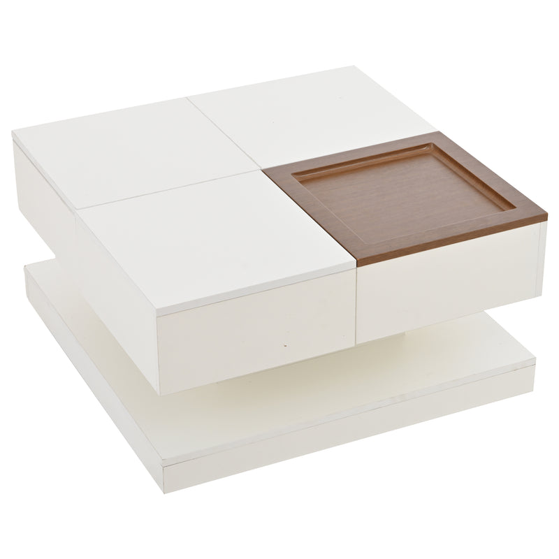 Table basse carrée blanche avec plateau relevable, tiroirs, et plateau effet bois amovible FERNFIELD