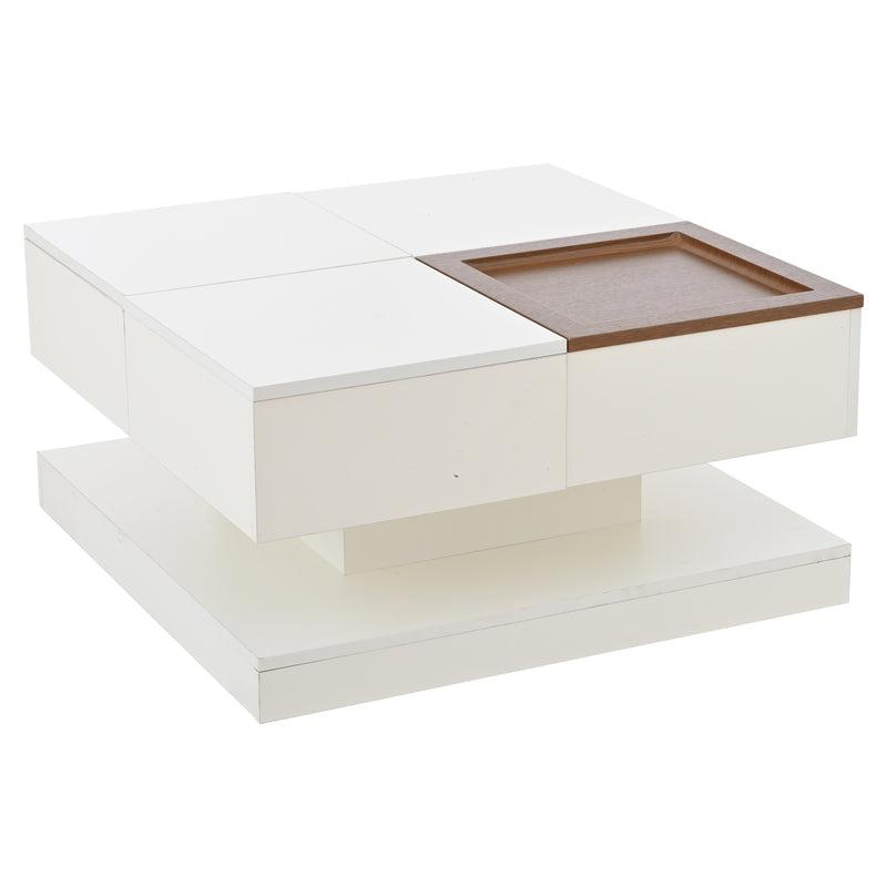 Table basse carrée blanche avec plateau relevable, tiroirs, et plateau effet bois amovible FERNFIELD