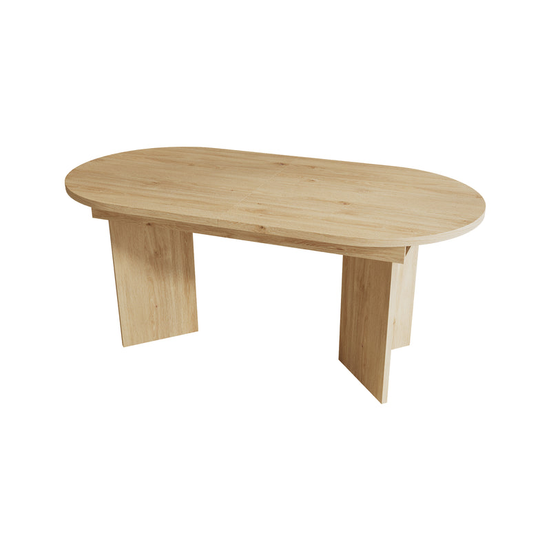 Table de salle à manger extensible effet chêne, plateau épais arrondis CYPRESSKNEE