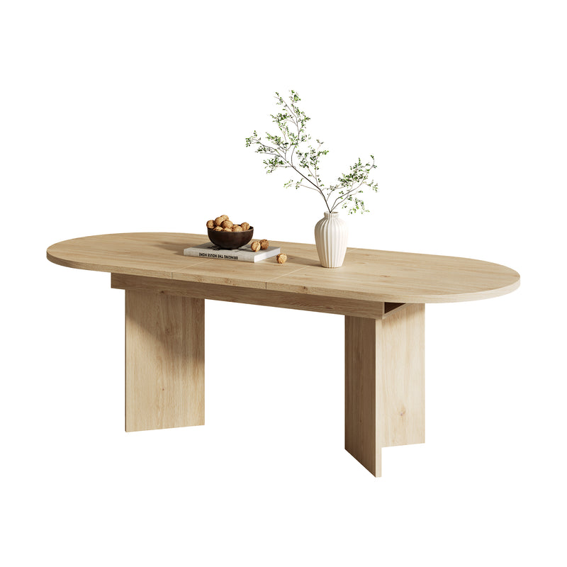 Ensemble de salle à manger extensible effet chêne avec 6 chaises en velours beige et pieds dorés REEDYHOLLOW