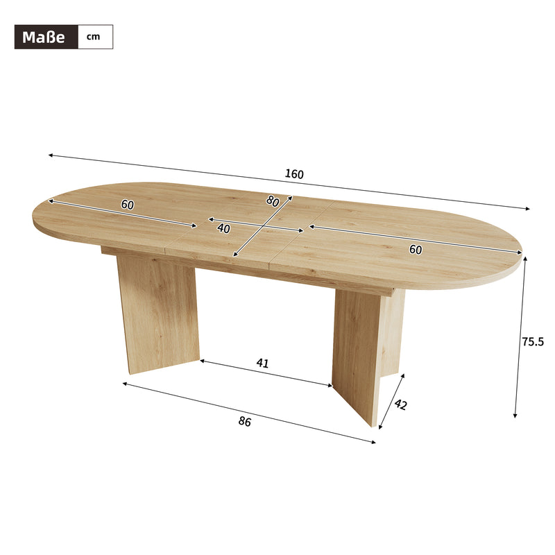 Ensemble de salle à manger extensible effet chêne avec 6 chaises en velours beige et pieds dorés REEDYHOLLOW