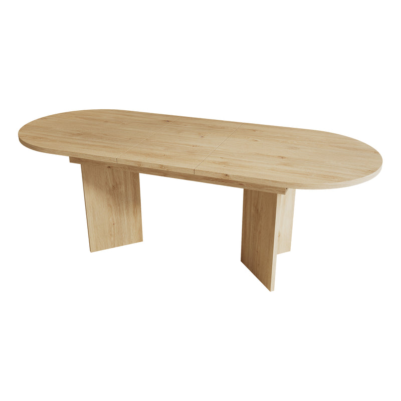 Ensemble de salle à manger extensible effet chêne avec 6 chaises en velours beige et pieds dorés REEDYHOLLOW
