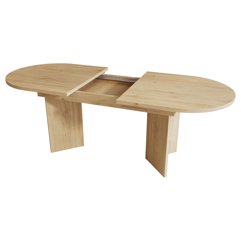 Ensemble de salle à manger extensible effet chêne avec 6 chaises en velours beige et pieds dorés REEDYHOLLOW