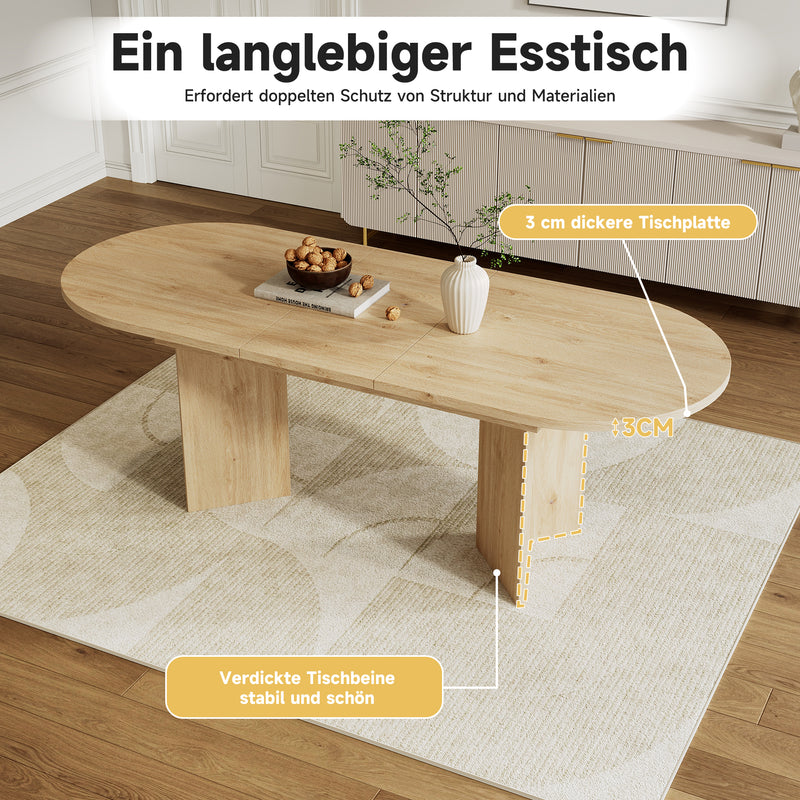 Ensemble de salle à manger extensible effet chêne avec 6 chaises en velours beige et pieds dorés REEDYHOLLOW
