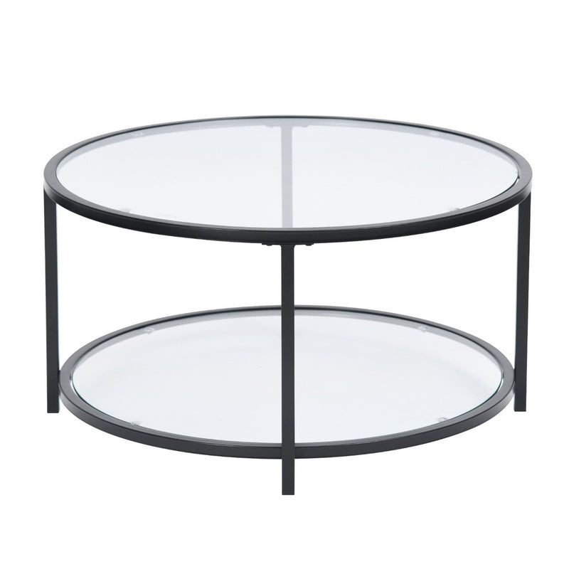 Table basse ronde salon en verre cadre métallique noir 80*80*42cm NEKA SMALL B
