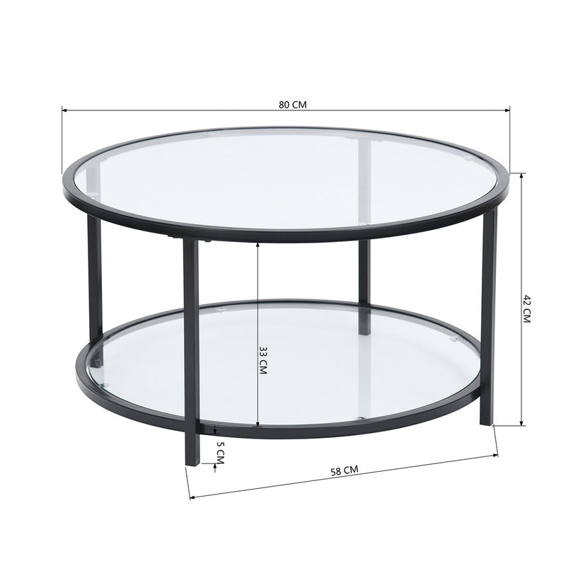Table basse ronde salon en verre cadre métallique noir 80*80*42cm NEKA SMALL B