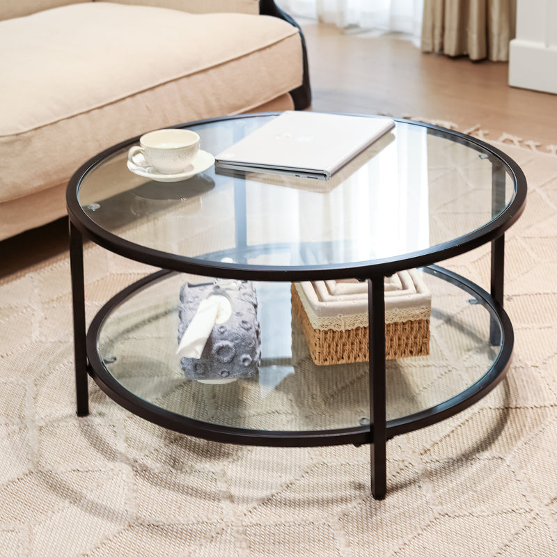 Table basse ronde salon en verre cadre métallique noir 80*80*42cm NEKA SMALL B