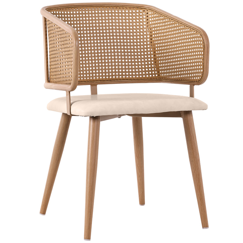Lot de 2 chaises de salle à manger dossier en rotin, coussin d&