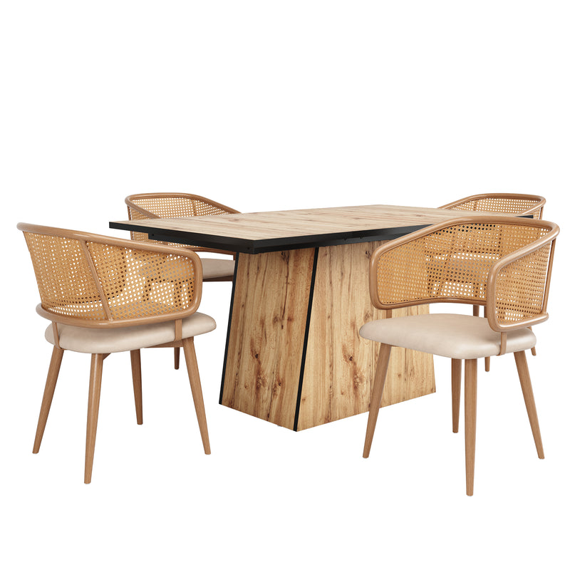 Lot de 2 chaises de salle à manger dossier en rotin, coussin d&