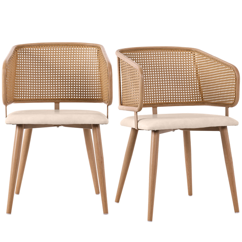 Lot de 2 chaises de salle à manger dossier en rotin, coussin d&
